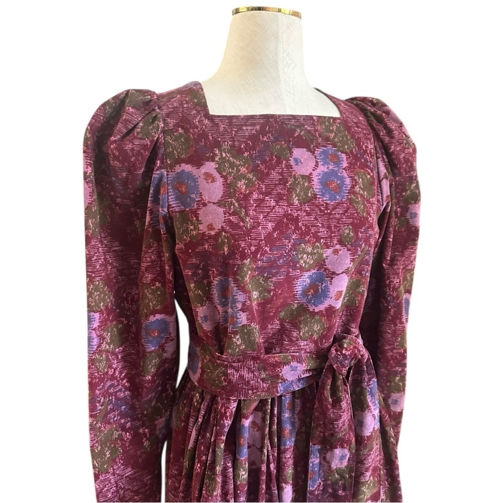 Vintage Laura Ashley Gorgeous Floral Long Sleeve Midi Dress w/ Belt & Pockets 10 - Picture 3 of 11